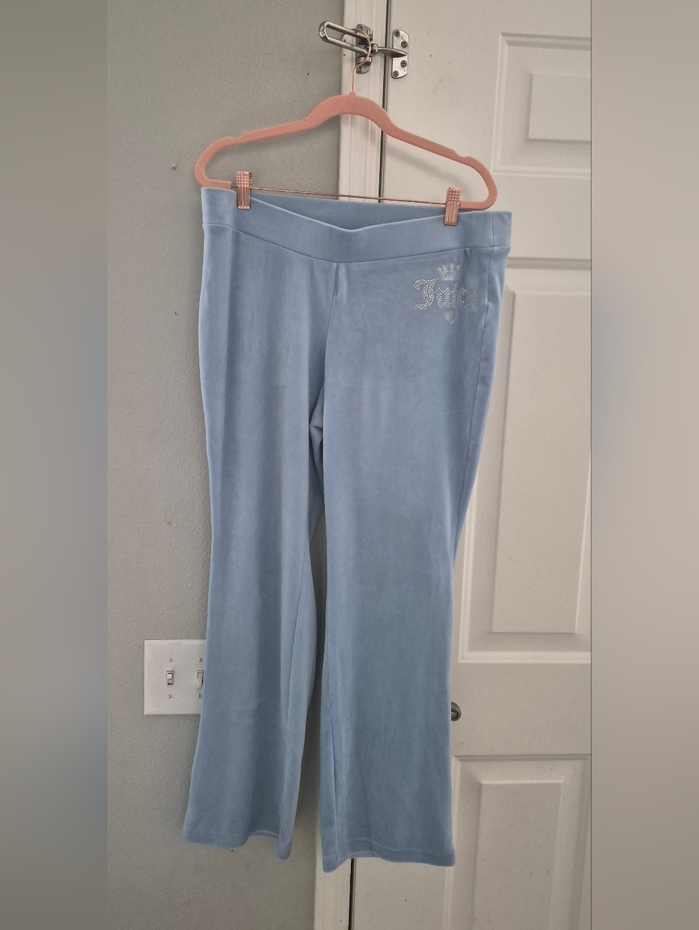 Juicy Couture NEW Velour crown Track Pant Vtg Style  Light Blue Rhinestone Bling - Picture 4 of 8